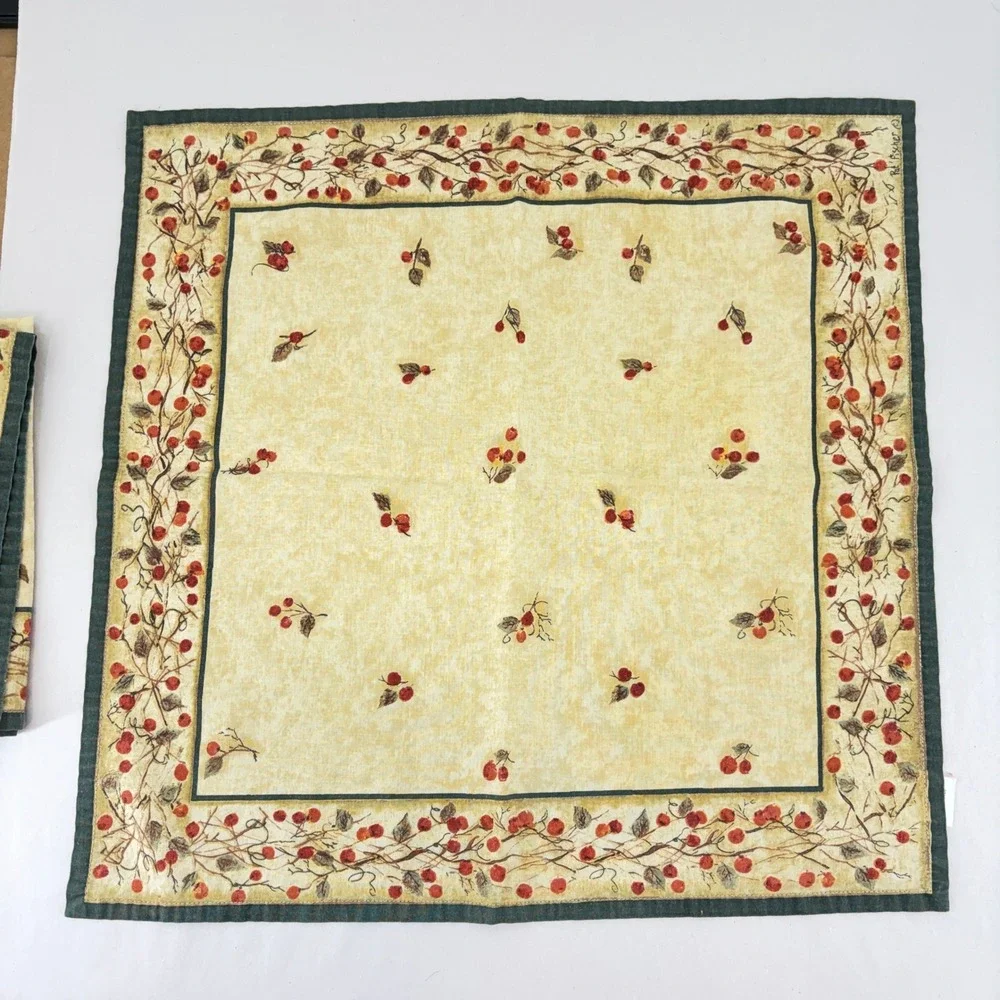 Park Designs Pat Fischer Bittersweet Berry Cotton Napkins Set of 5 Cream Green